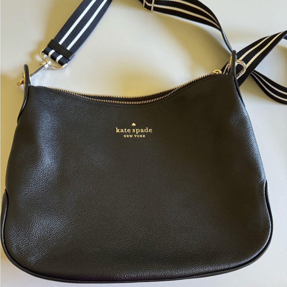 Kate Spade Black Crossbody Bag with Striped Strap